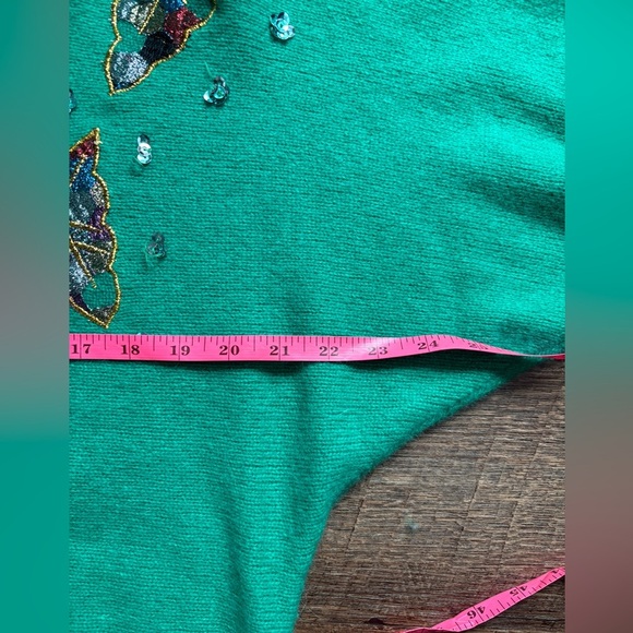 PRINCESS BOUTIQUES 1970s green sweater butterfly bedazzled lambswool angora EUC - Picture 7 of 12